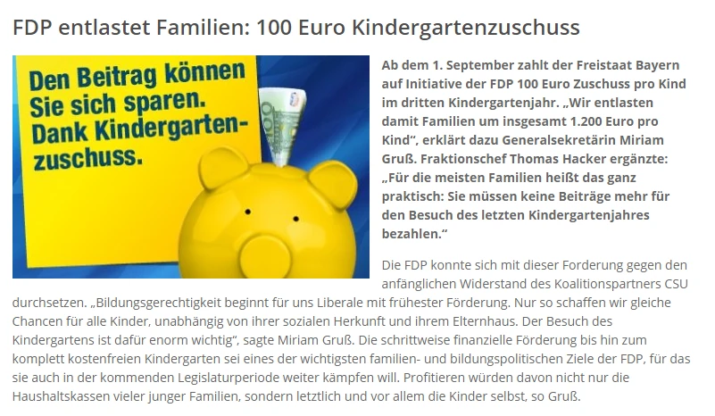 FDP-Platzierungen für Kita-Zuschuss